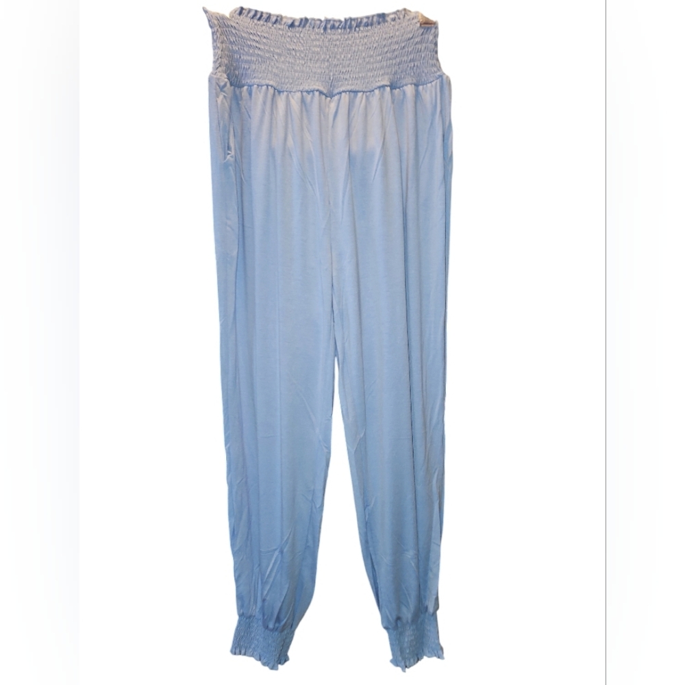 NWOT Zenana Outfitters Light Blue Smocked Waist Jogger Pants